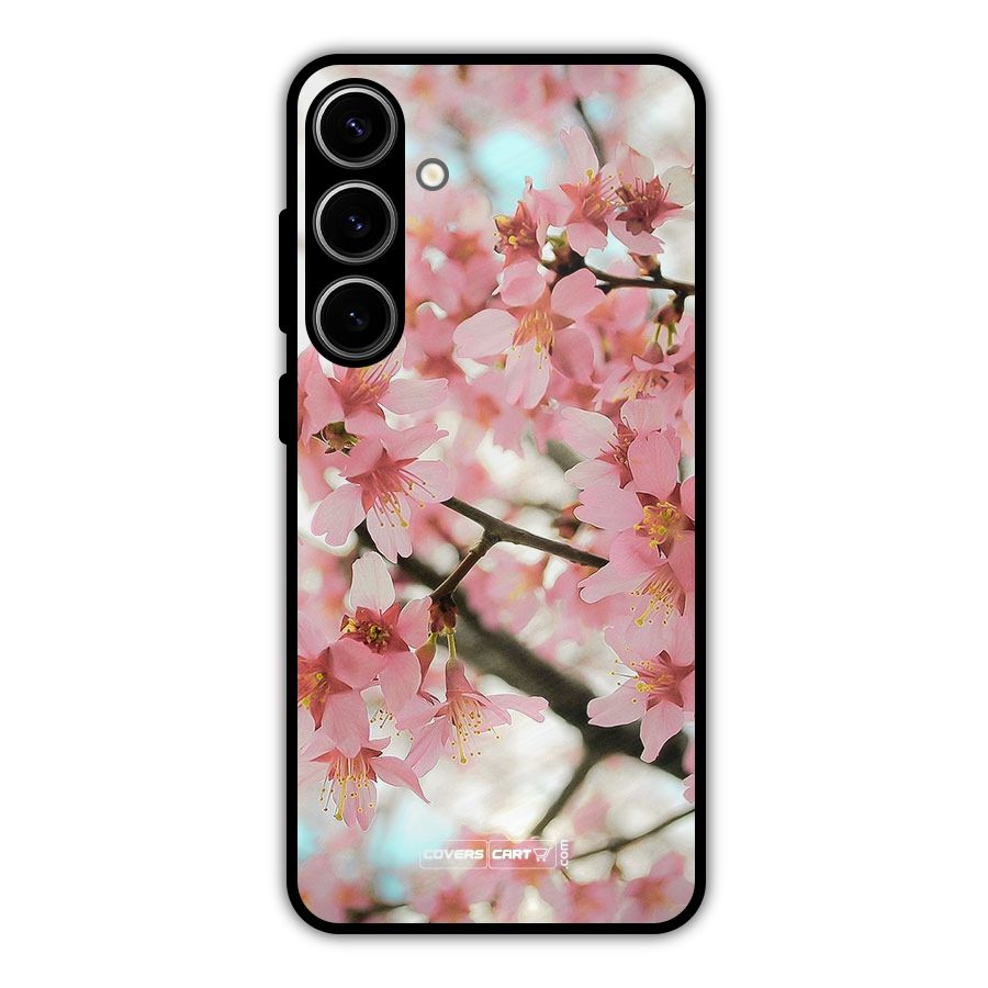 Peach Floral Metal Back Case for Galaxy S24 Plus
