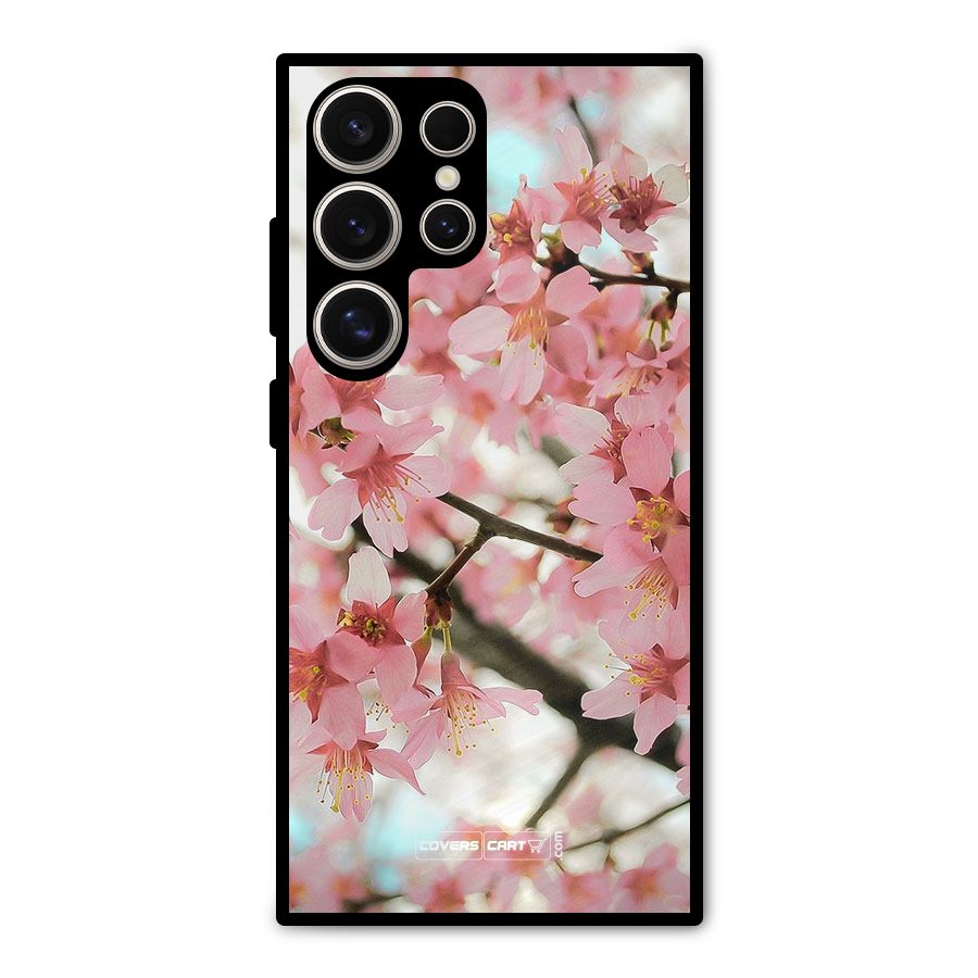 Peach Floral Metal Back Case for Galaxy S24 Ultra