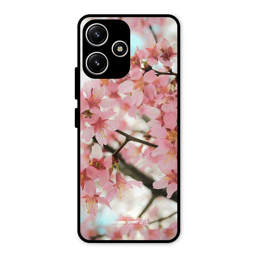 Peach Floral Metal Back Case for Poco M6 Pro