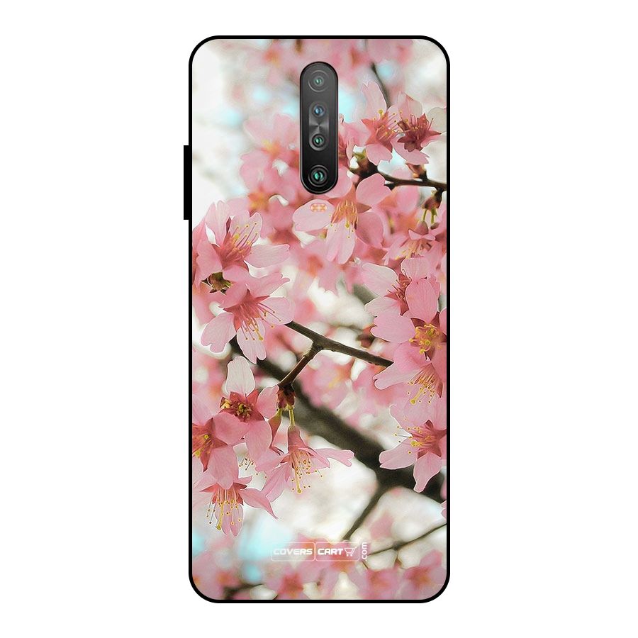 Peach Floral Metal Back Case for Poco X2