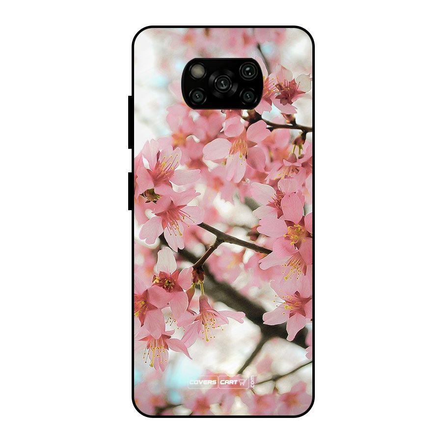 Peach Floral Metal Back Case for Poco X3