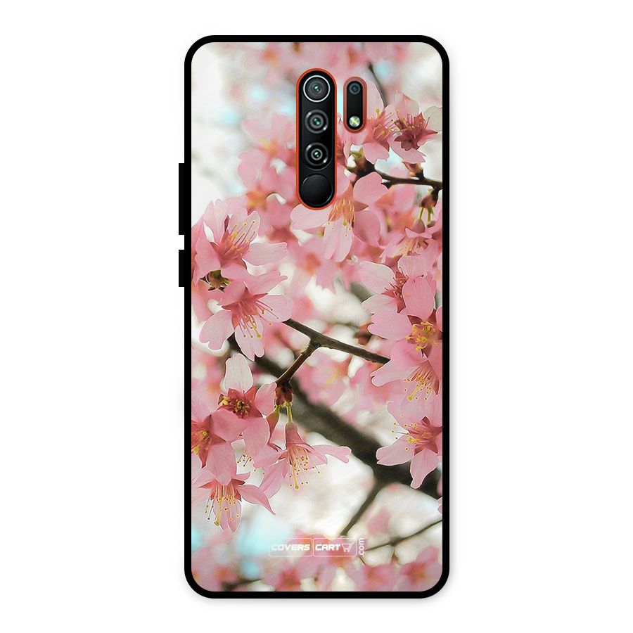 Peach Floral Metal Back Case for Redmi 9 Prime