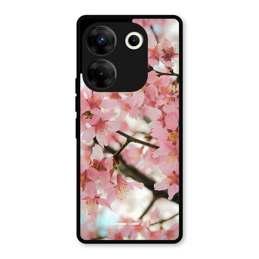 Peach Floral Metal Back Case for Tecno Camon 20