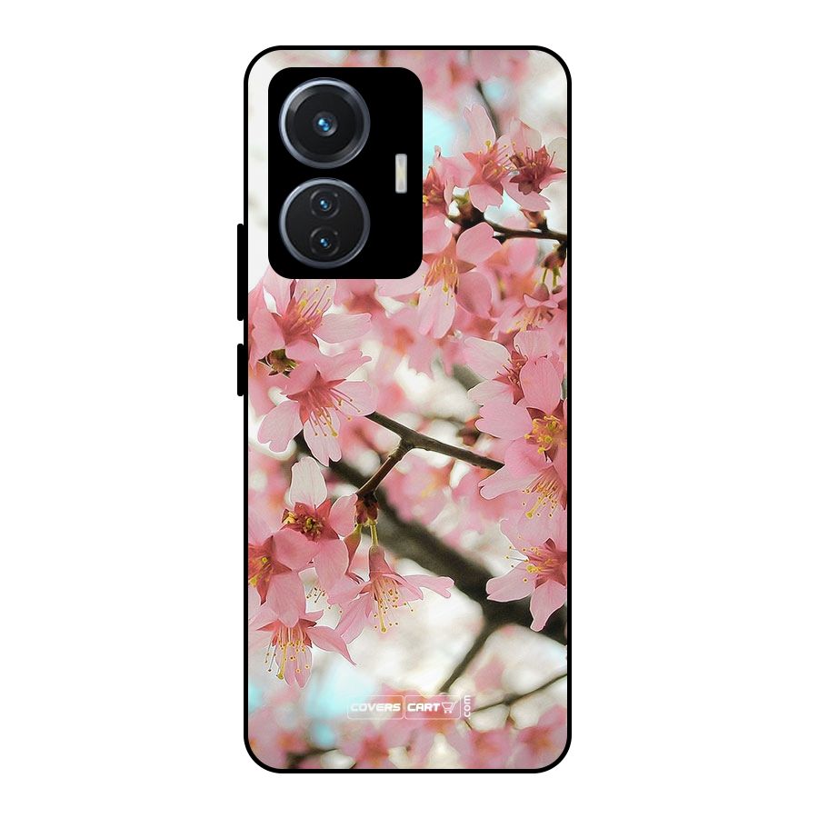 Peach Floral Metal Back Case for Vivo T1 44W