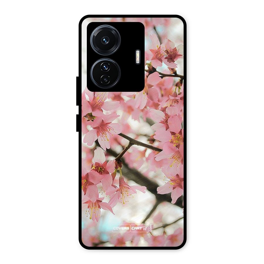 Peach Floral Metal Back Case for Vivo T1 Pro