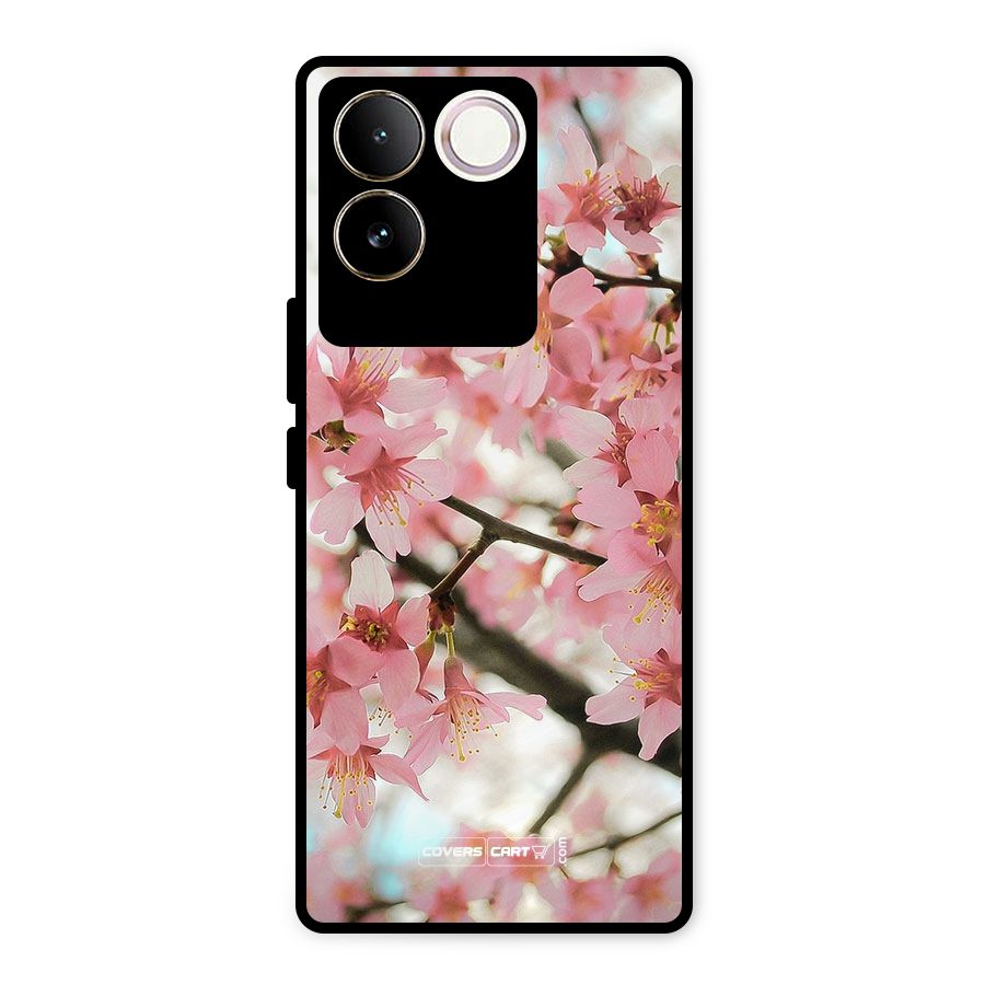 Peach Floral Metal Back Case for Vivo T2 Pro