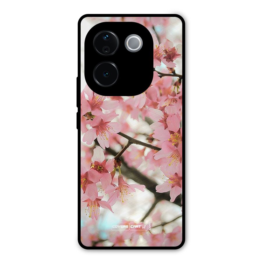 Peach Floral Metal Back Case for Vivo T3 Pro