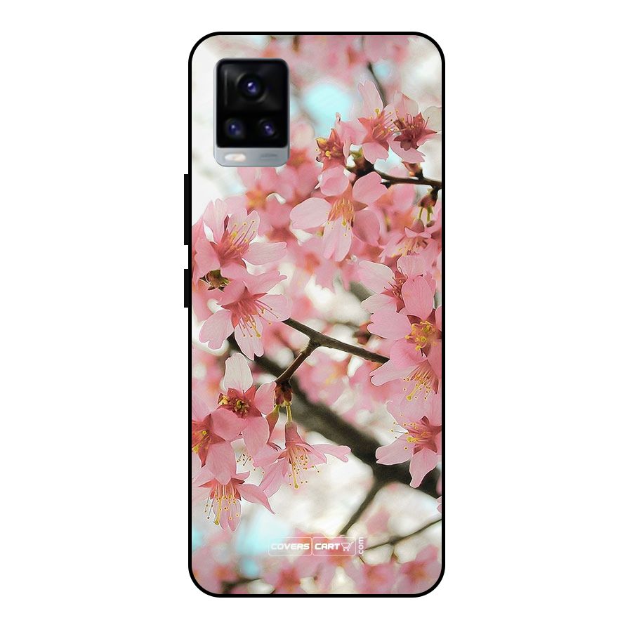 Peach Floral Metal Back Case for Vivo V20 2021