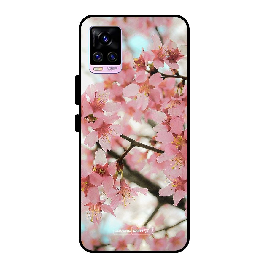 Peach Floral Metal Back Case for Vivo V20 Pro