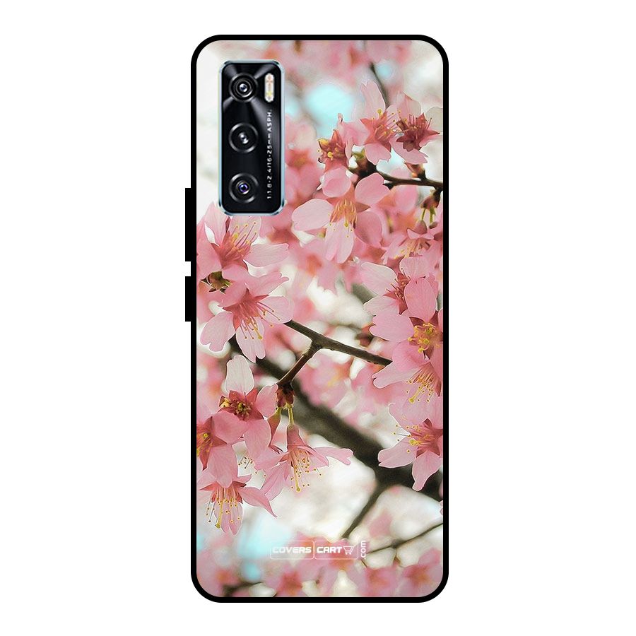 Peach Floral Metal Back Case for Vivo V20 SE