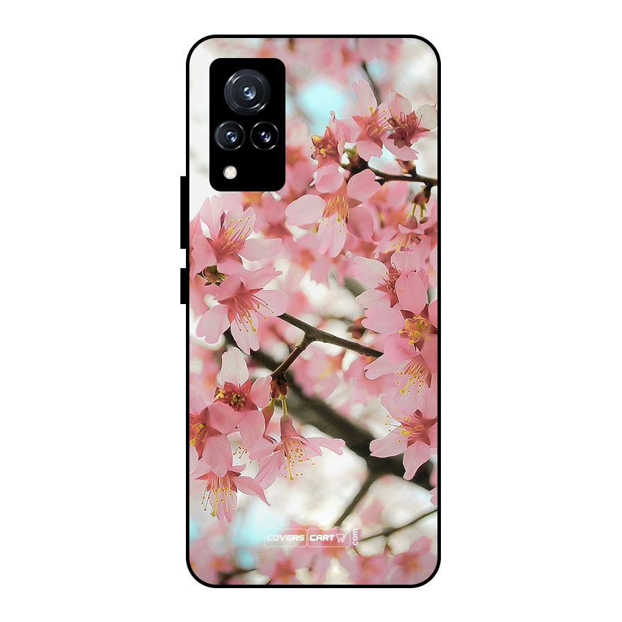 Peach Floral Metal Back Case for Vivo V21 5G