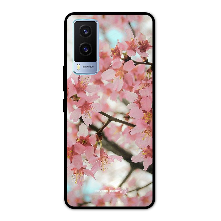 Peach Floral Metal Back Case for Vivo V21e 5G