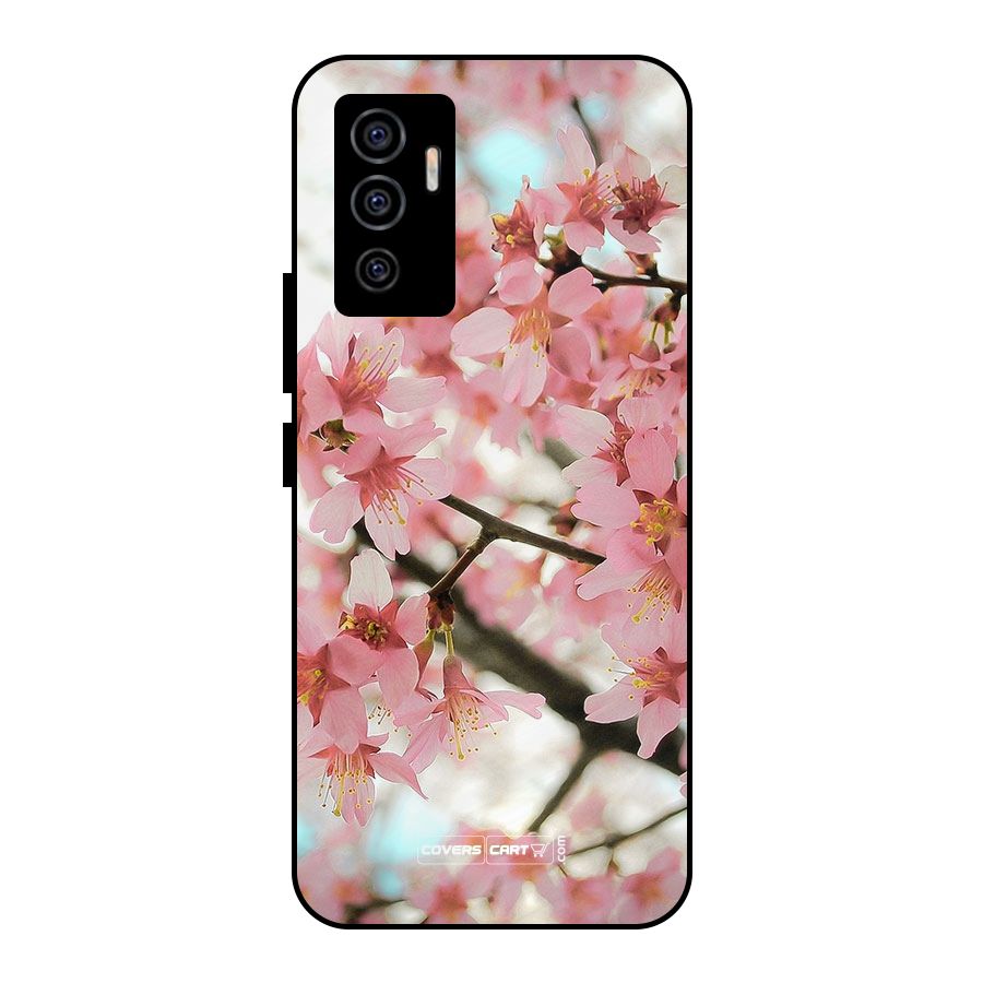 Peach Floral Metal Back Case for Vivo V23e