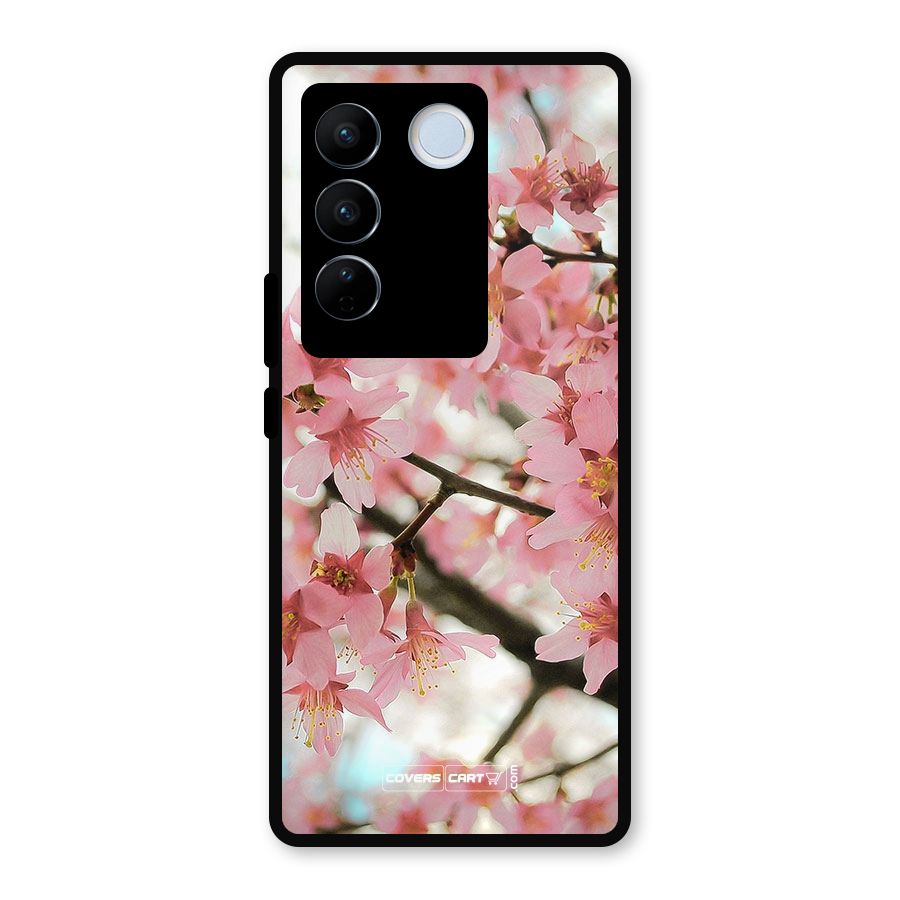 Peach Floral Metal Back Case for Vivo V27