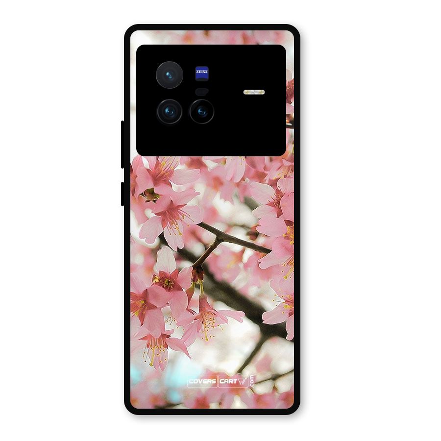 Peach Floral Metal Back Case for Vivo X80