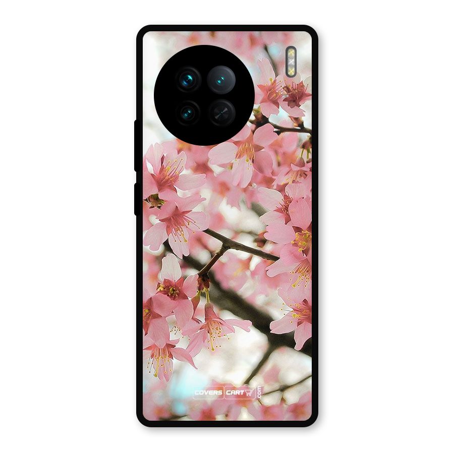 Peach Floral Metal Back Case for Vivo X90