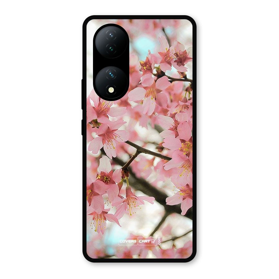 Peach Floral Metal Back Case for Vivo Y100a