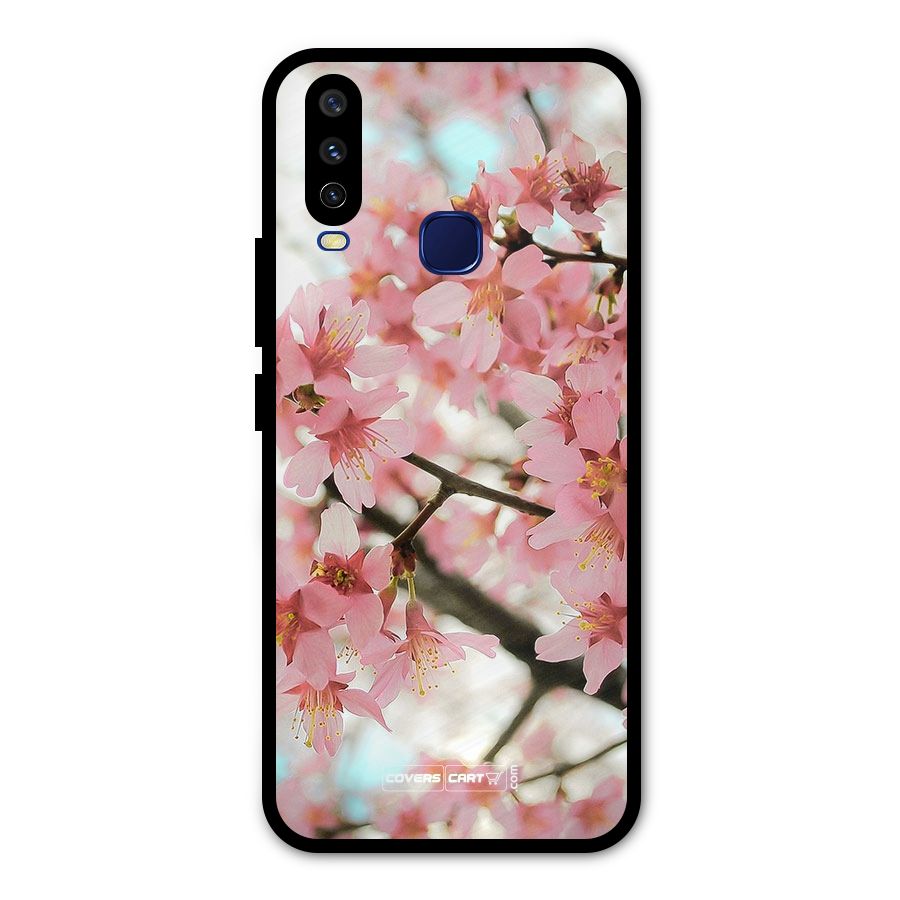 Peach Floral Metal Back Case for Vivo Y12
