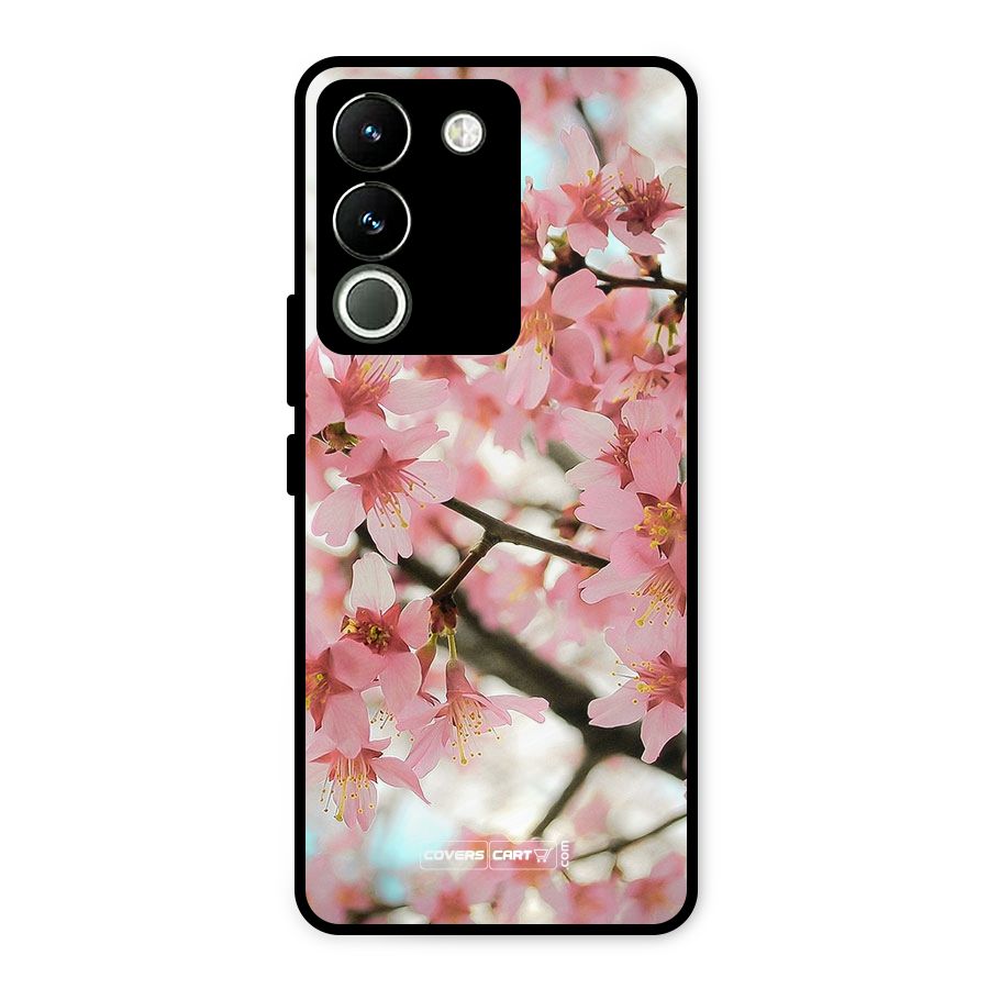 Peach Floral Metal Back Case for Vivo Y200