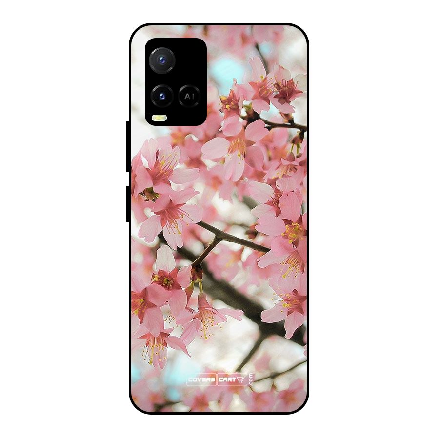 Peach Floral Metal Back Case for Vivo Y21T