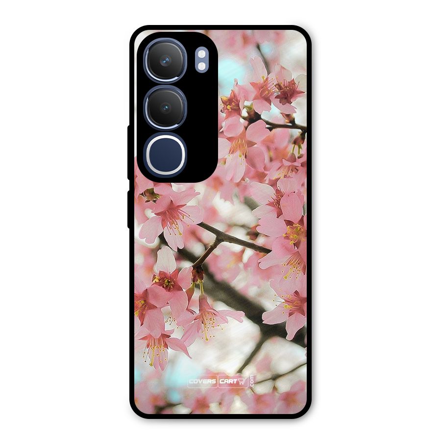 Peach Floral Metal Back Case for Vivo Y29