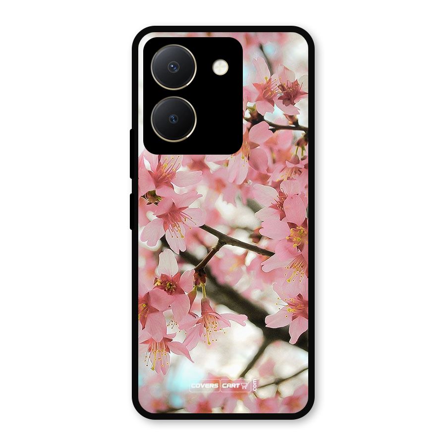 Peach Floral Metal Back Case for Vivo Y36