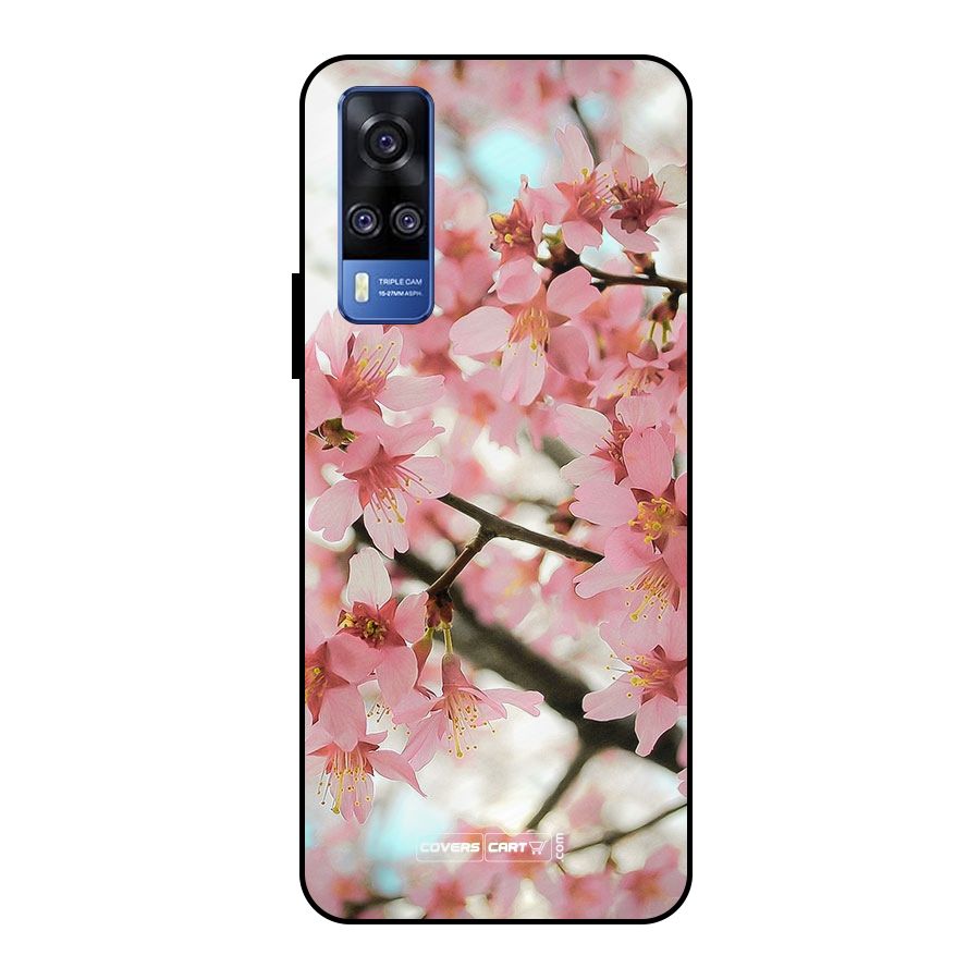 Peach Floral Metal Back Case for Vivo Y51