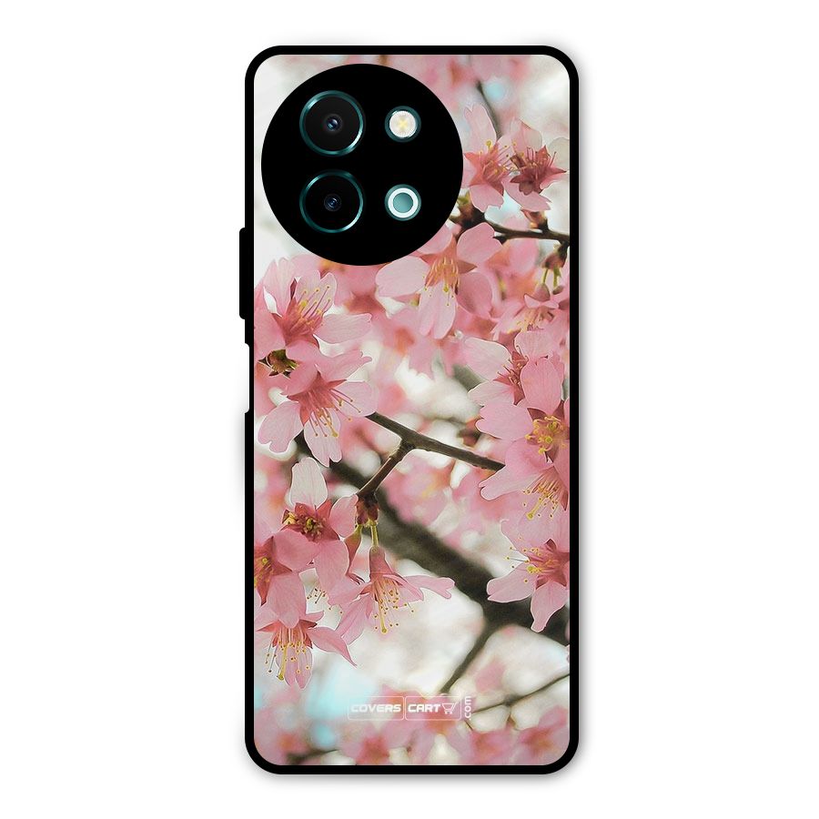 Peach Floral Metal Back Case for Vivo Y58