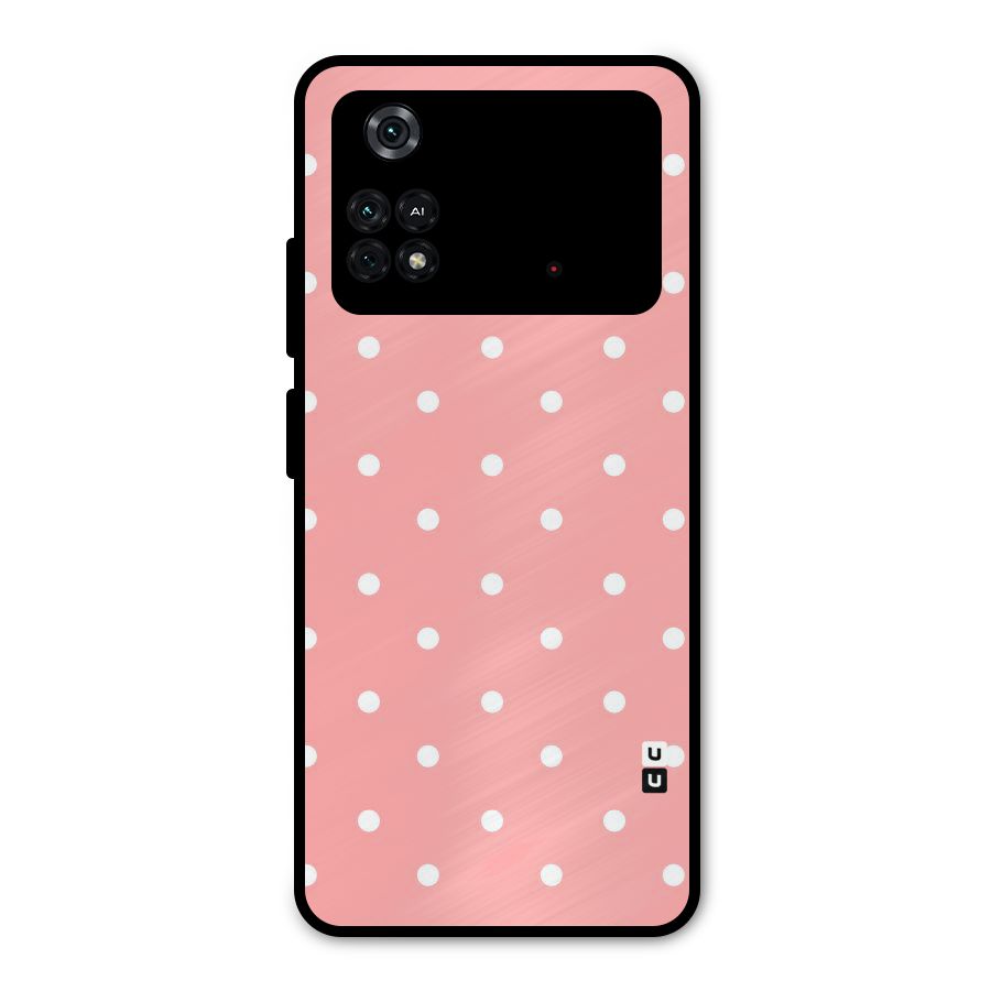 Peach Polka Pattern Metal Back Case for Poco M4 Pro 4G