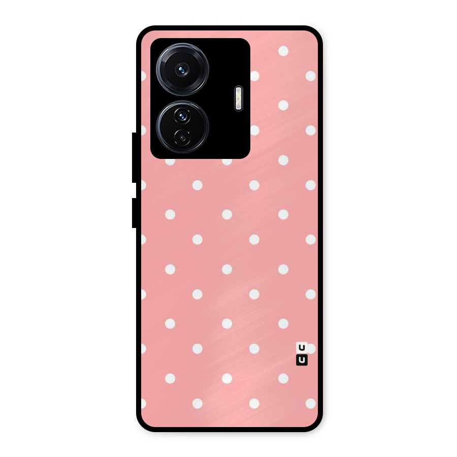 Peach Polka Pattern Metal Back Case for Vivo T1 Pro