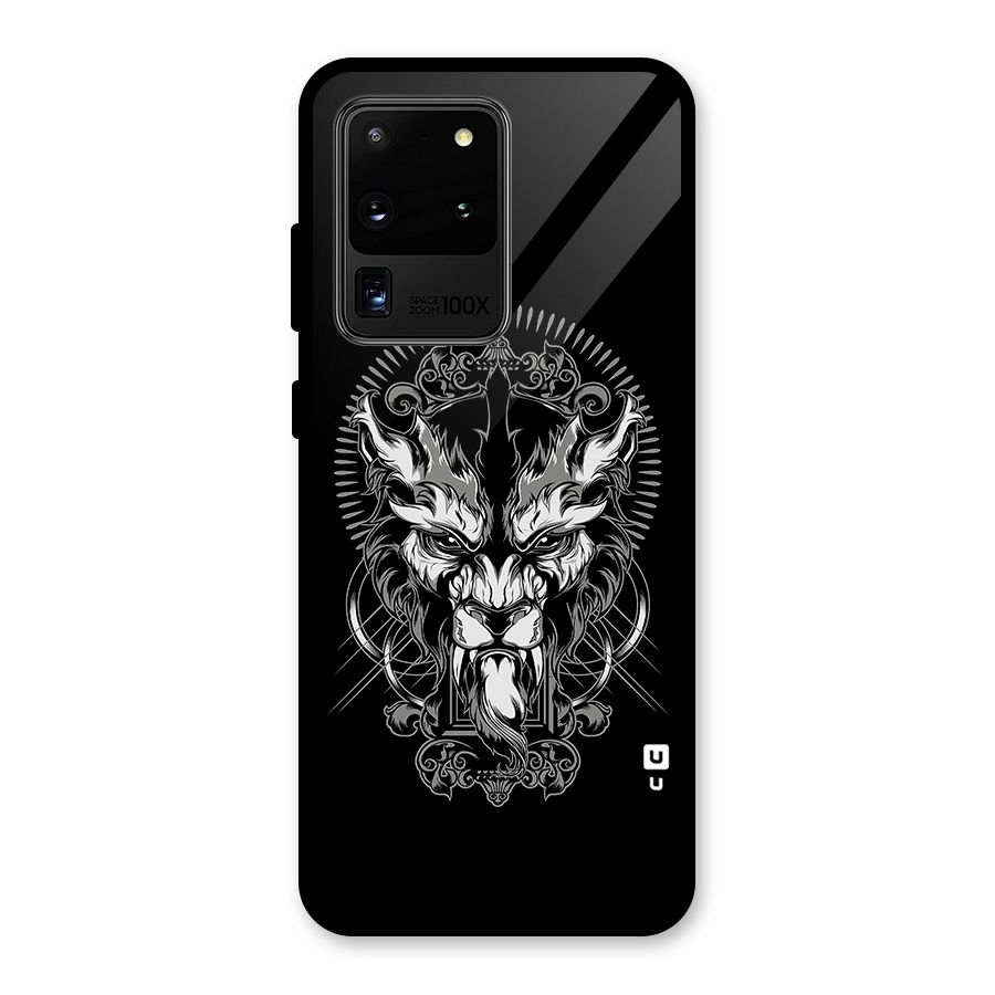 Pencil Art Lion Illustration Glass Back Case for Galaxy S20 Ultra