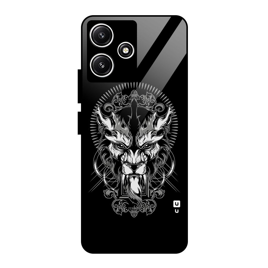 Pencil Art Lion Illustration Glass Back Case for Redmi 12 5G