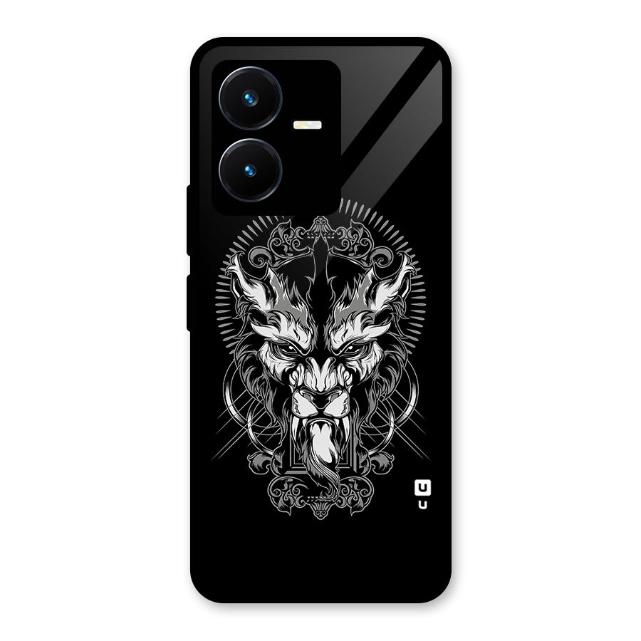 Pencil Art Lion Illustration Glass Back Case for Vivo Y22s