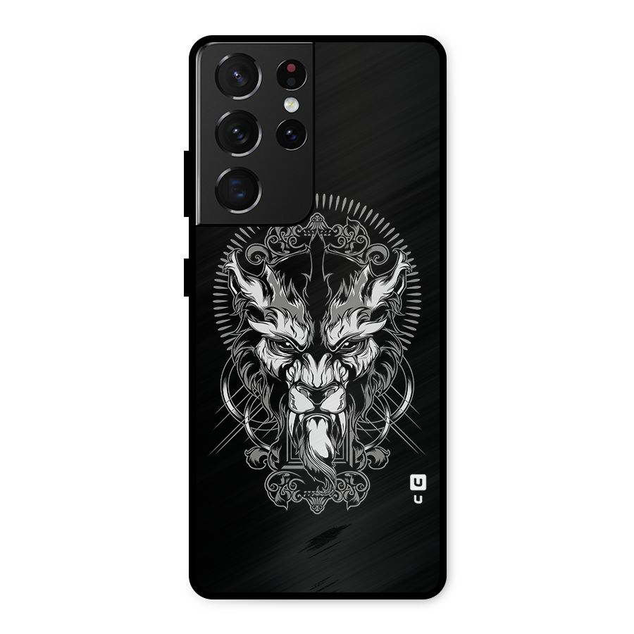 Pencil Art Lion Illustration Metal Back Case for Galaxy S21 Ultra 5G