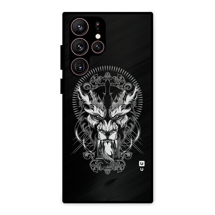 Pencil Art Lion Illustration Metal Back Case for Galaxy S22 Ultra 5G
