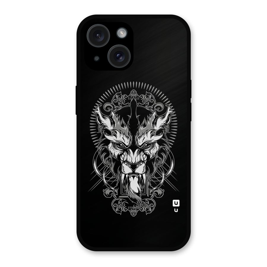 Pencil Art Lion Illustration Metal Back Case for iPhone 15
