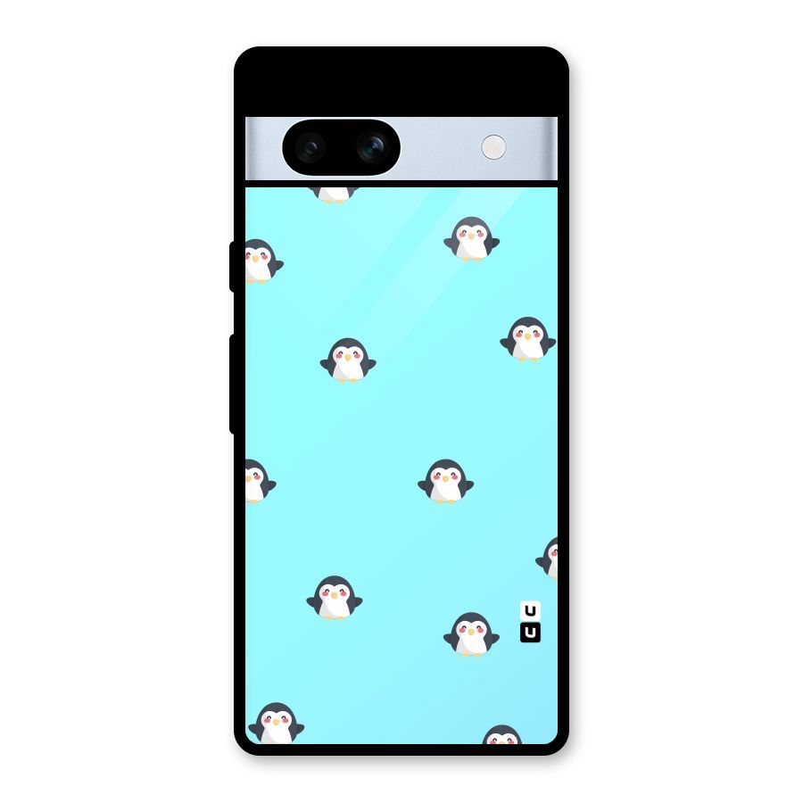 Penguins Pattern Print Glass Back Case for Google Pixel 7a