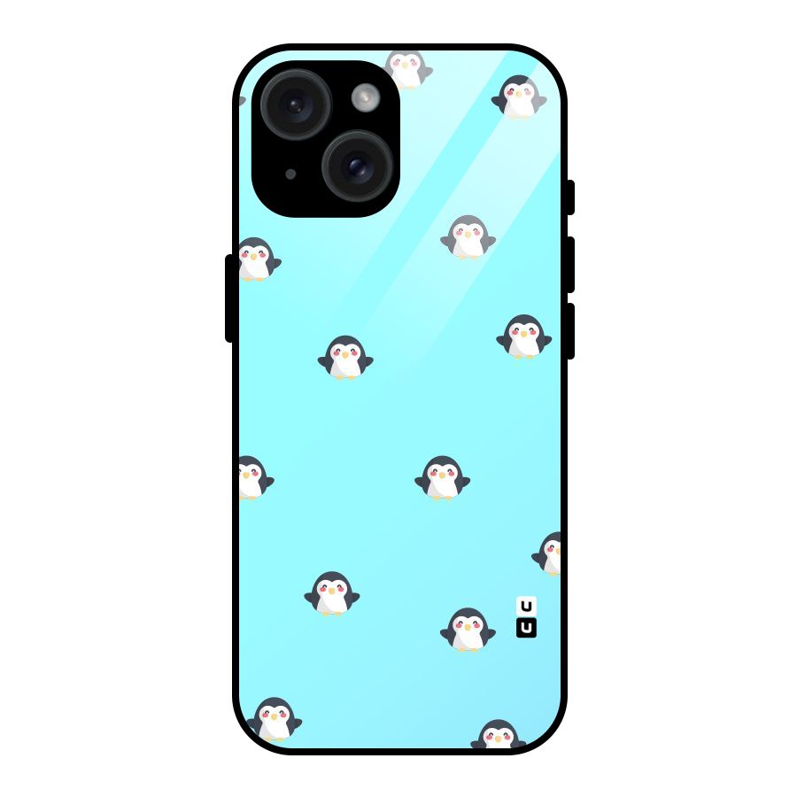 Penguins Pattern Print Glass Back Case for iPhone 15