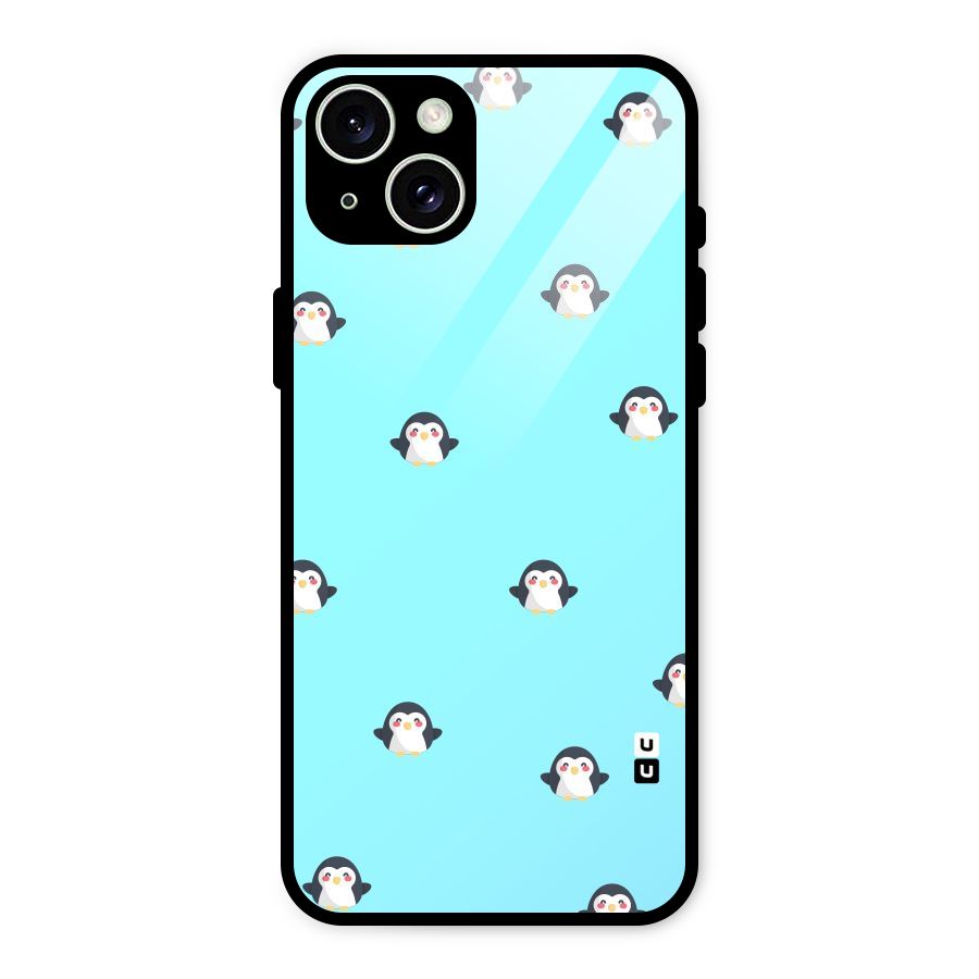 Penguins Pattern Print Glass Back Case for iPhone 15 Plus