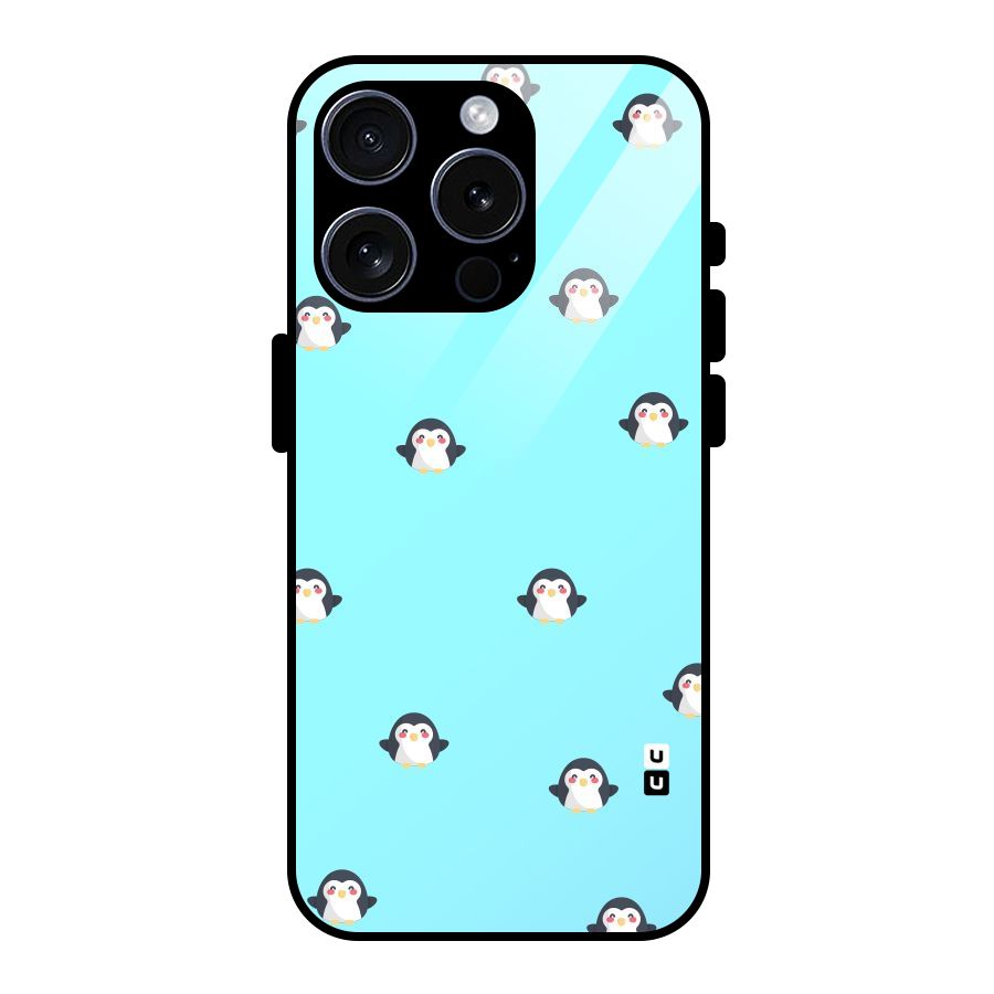 Penguins Pattern Print Glass Back Case for iPhone 15 Pro