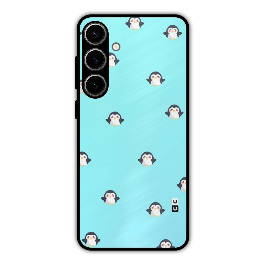 Penguins Pattern Print Metal Back Case for Galaxy S24 Plus