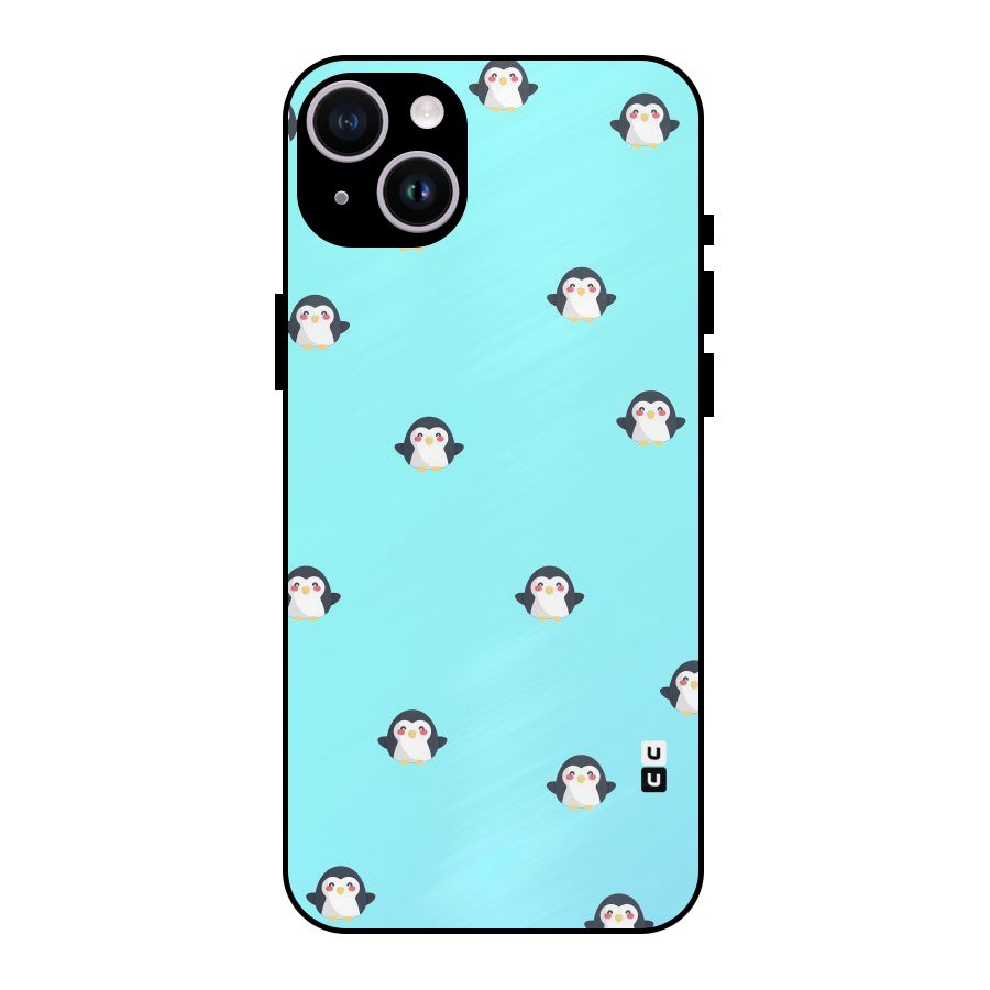 Penguins Pattern Print Metal Back Case for iPhone 14 Plus