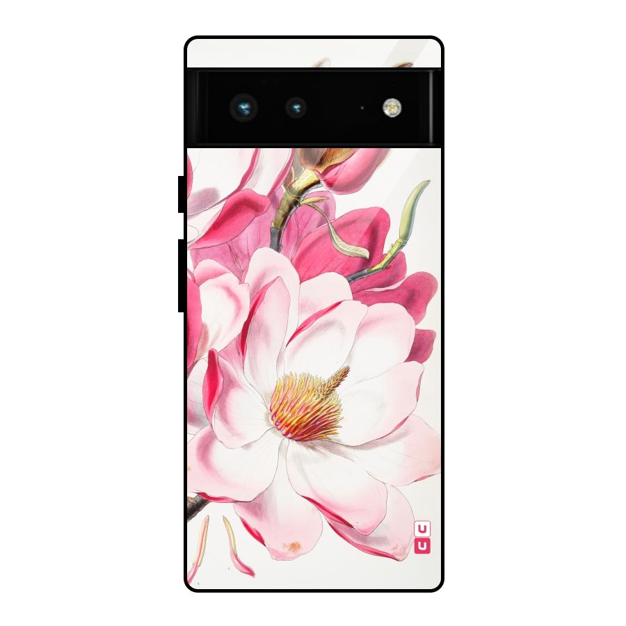 Pink Beautiful Flower Glass Back Case for Google Pixel 6