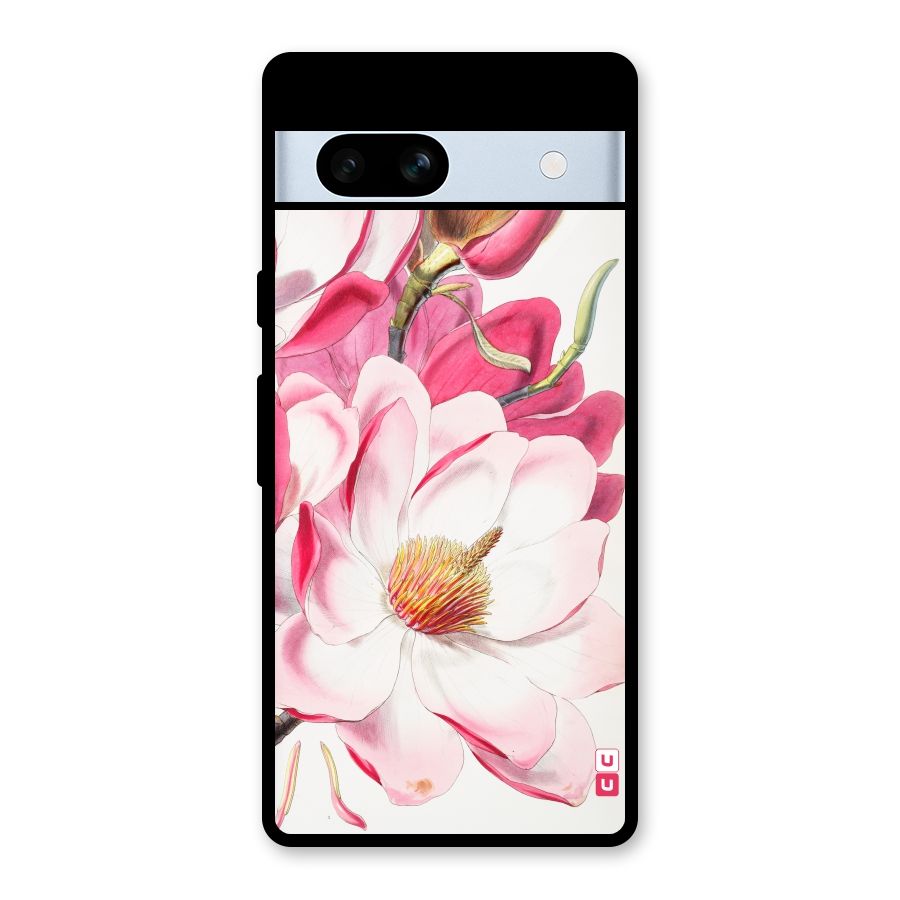 Pink Beautiful Flower Glass Back Case for Google Pixel 7a