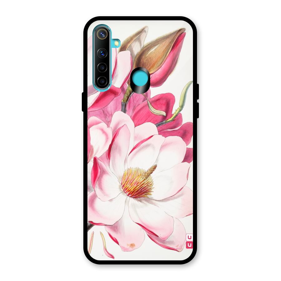 Pink Beautiful Flower Glass Back Case for Realme 5