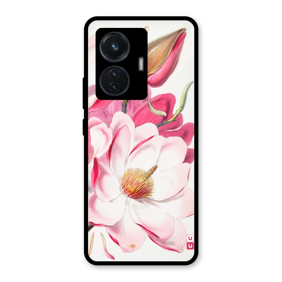 Pink Beautiful Flower Glass Back Case for Vivo T1 44W