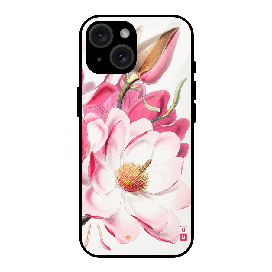 Pink Beautiful Flower Glass Back Case for iPhone 15