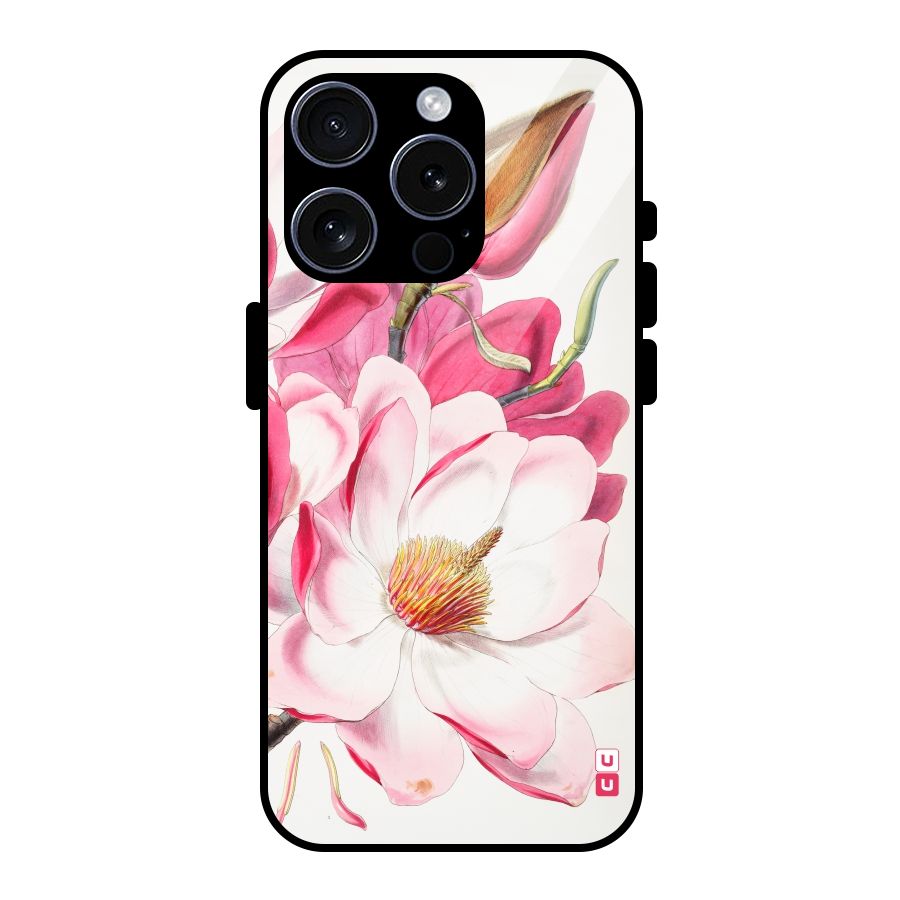 Pink Beautiful Flower Glass Back Case for iPhone 15 Pro