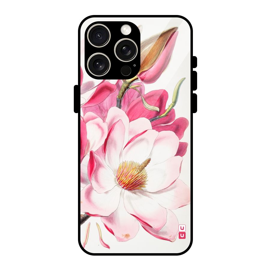 Pink Beautiful Flower Glass Back Case for iPhone 15 Pro Max