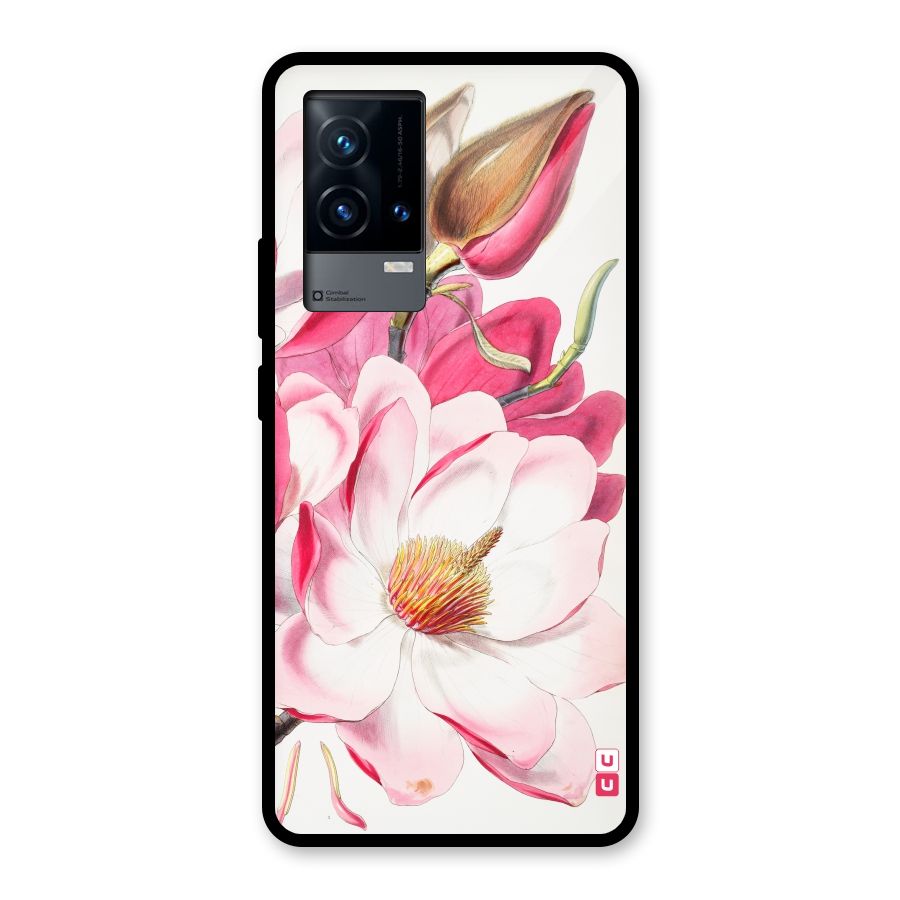 Pink Beautiful Flower Glass Back Case for iQOO 9 5G